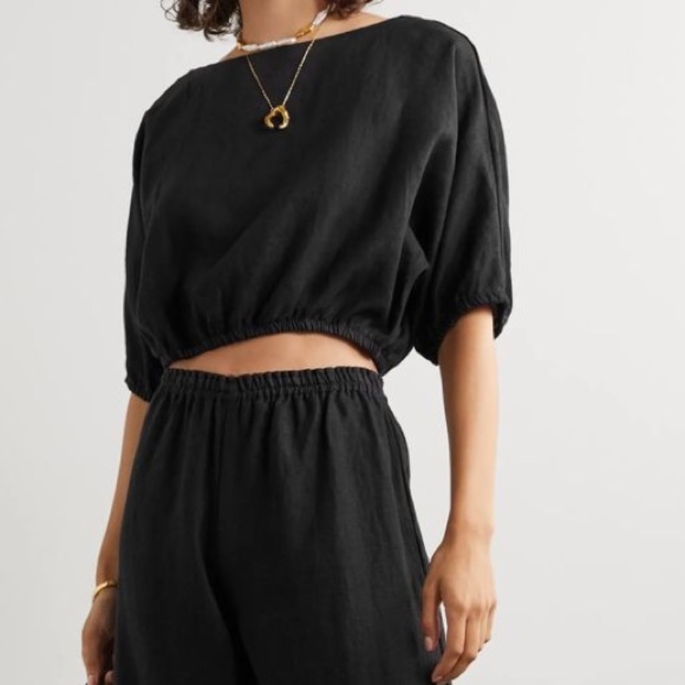 Suzie Kondi safari cropped linen top Small
